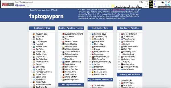 FapToGayPorn captured by Wayback Machine since 2016